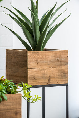 Reclaimed Wooden Planter Box Set with Metal Frame – Brown