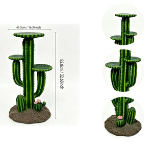 32'' Resin Saguaro Cactus Plant Stand with 3 Display Shelves, Large Multi-Tier Cactus Sculpture Flower Pot Holder, Weatherproof Outdoor Garden Decor for Patio Yard Lawn Succulent Display Rack Ornament