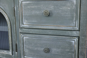 60" Farmhouse TV Stand with 4 Drawers & Glass Doors