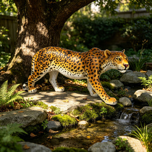 Realistic Leopard Garden Statue, 32'' Lifelike Resin Cheetah Sculpture, Waterproof Wildlife Animal Ornament for Yard Lawn Patio Backyard Outdoor Landscape Decor