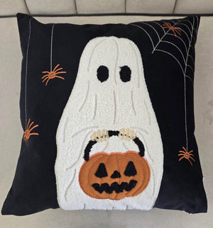 Halloween Ghost with Pumpkin Bucket Throw Pillow Set of 2