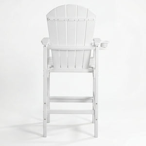 Outdoor Bar Height Adirondack Patio Chair With Cup Holder And Armrests All Weather UV Resistant - White