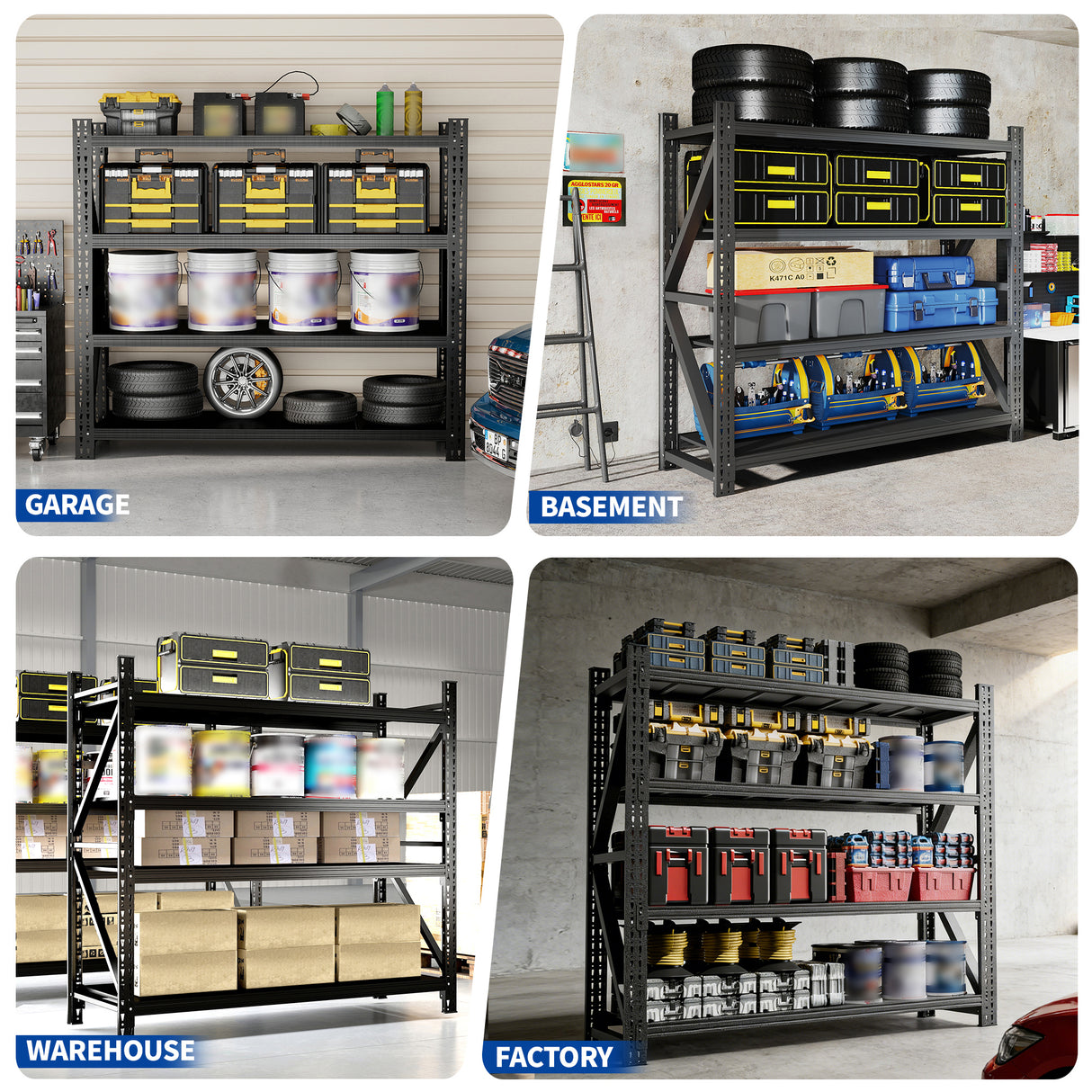 5000LBS Industrial Shelving for Warehouse, Heavy Duty Metal Adjustable Garage Shelves (69"H x 71"W x 23.7"D) 5000LBS Storage Unit