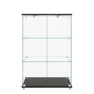 Modern Display Cabinet With LED Lights, Transparent Tempered Glass 2 Door Storage Case With 3 Shelves