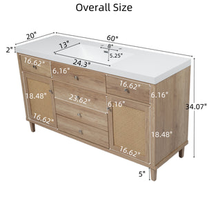 60" Bathroom Vanity with SMC Sink and Rattan Doors
