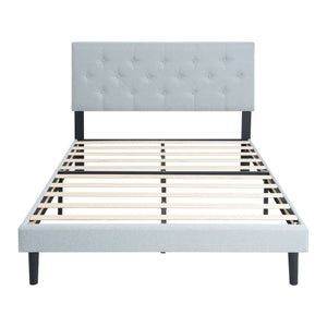 Modern Upholstered Platform Bed Frame With Button Tufted Fabric Headboard