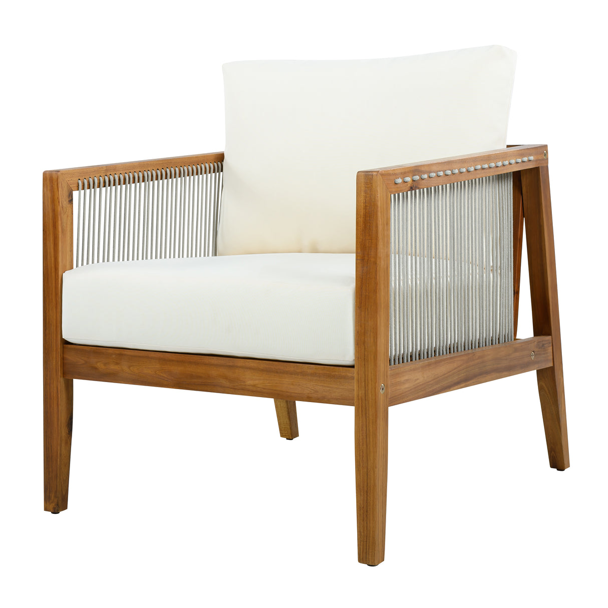Outdoor Club Chair (Set of 1) - Acacia Wood Frame with Rope Back