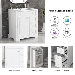 Bathroom Vanity With Sink Top, Cabinet With Door And 2 Drawers - White