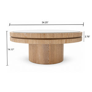 34.25-Inch Square Coffee Table with MDF Pedestal, Gold