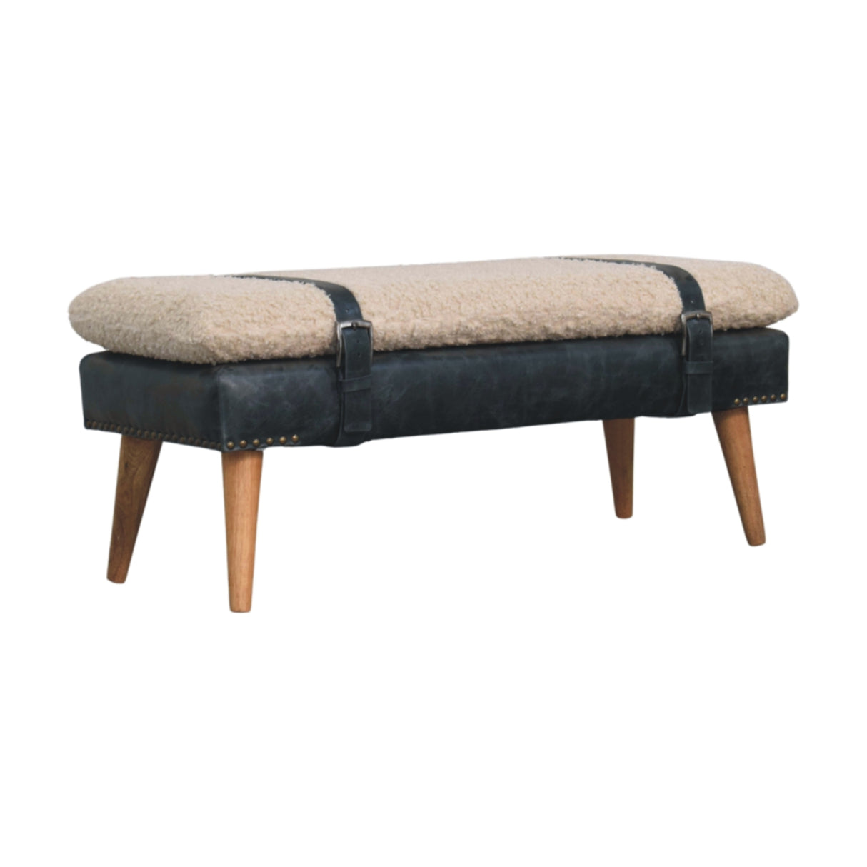 Boucle x Leather Upholstered Bench, Nordic Legs