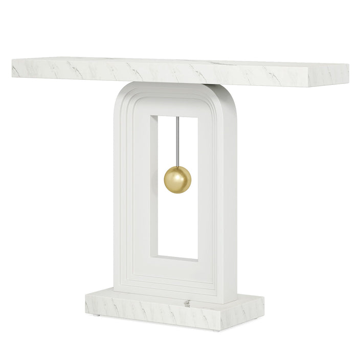 Console Table with Geometric Base for Living Room - White / Gold