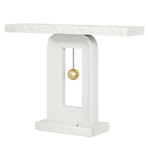 Console Table With Geometric Base For Living Room - White / Gold