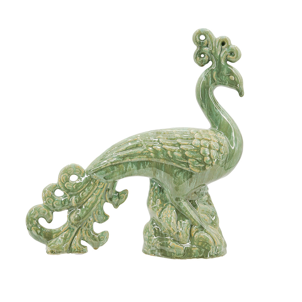 13.2x3.7x14" Ceramic Peacock Sculpture