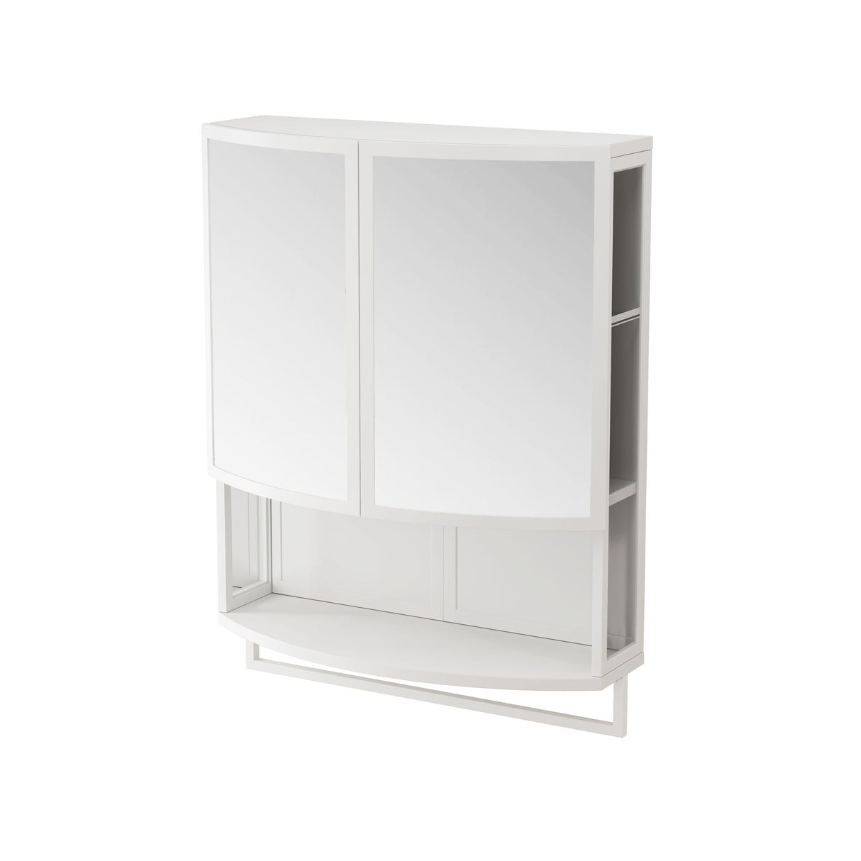 Arched Glass Double Door Wardrobe With Shatterproof Mirror, Open Shelf & Towel Rack
