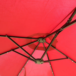 Double- Sided Outdoor Market Umbrella With Lights And Base