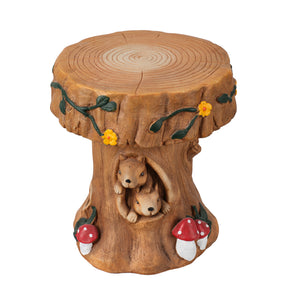 Squirrel Tree Stump Stool Garden Statue with Durable Magnesium Oxide – Brown