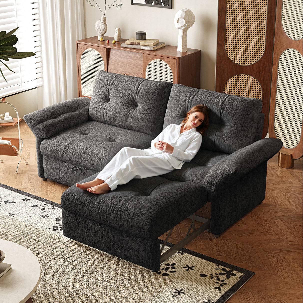 Multi-Functional Sofa Bed - 81.5 Inch Plush Chenille Sofa