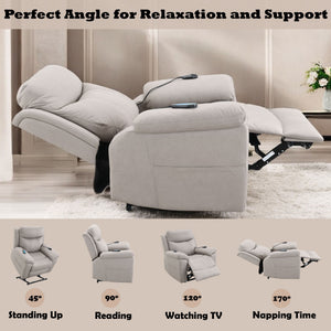 Chriki - Power Motion Recliner With Lift Heating Massage Chair - Beige