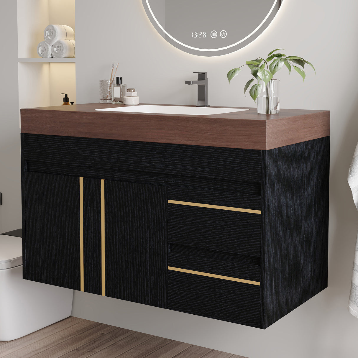 36" Floating Bathroom Vanity with Ceramic Sink and Faux Marble Top