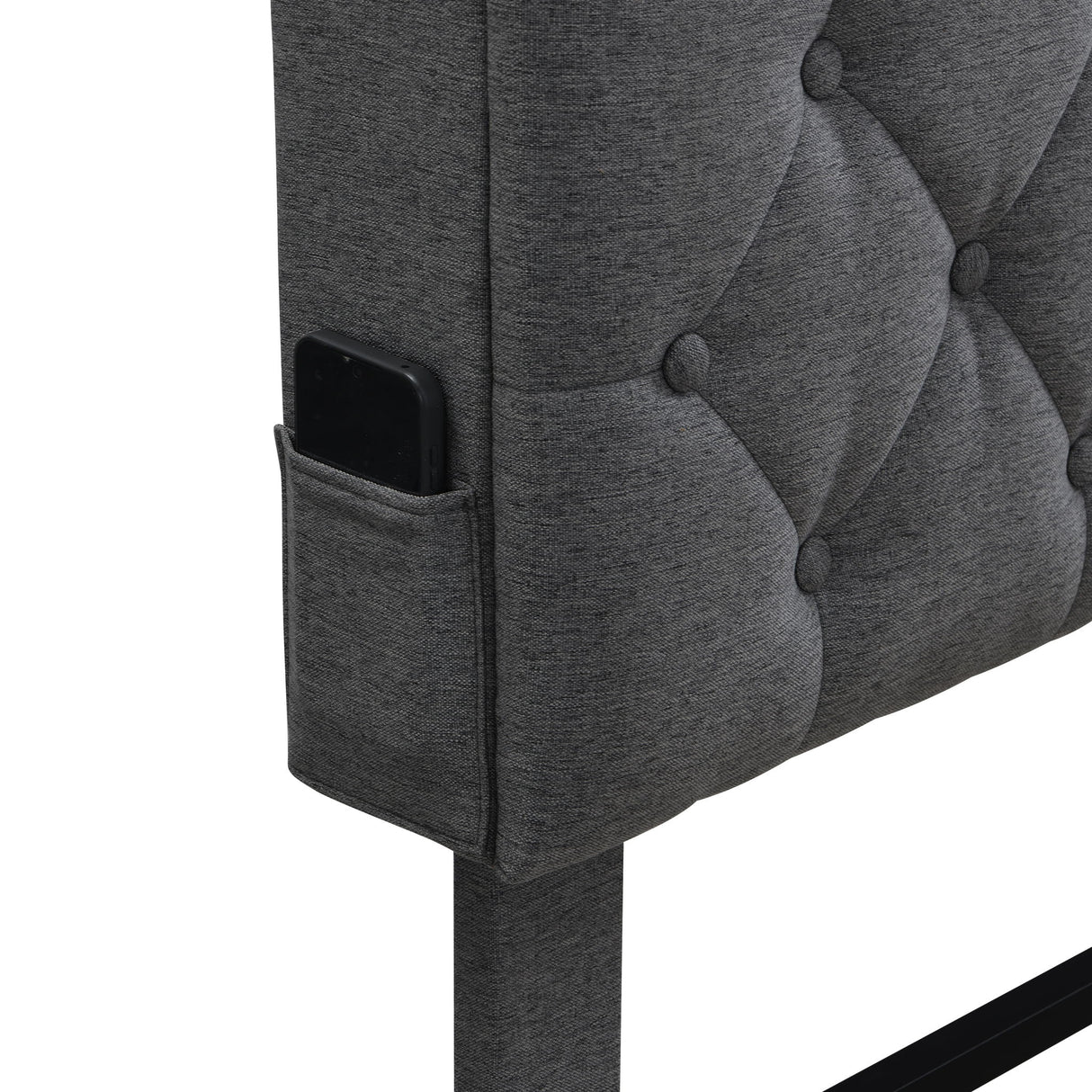 Modern Upholstered Platform Bed Frame With Button Tufted Headboard And USB Ports