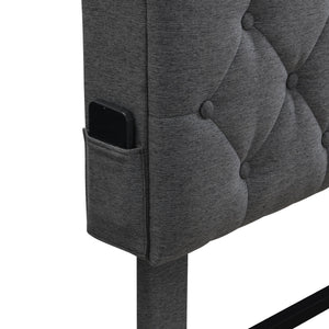 Modern Upholstered Platform Bed Frame With Button Tufted Headboard And USB Ports