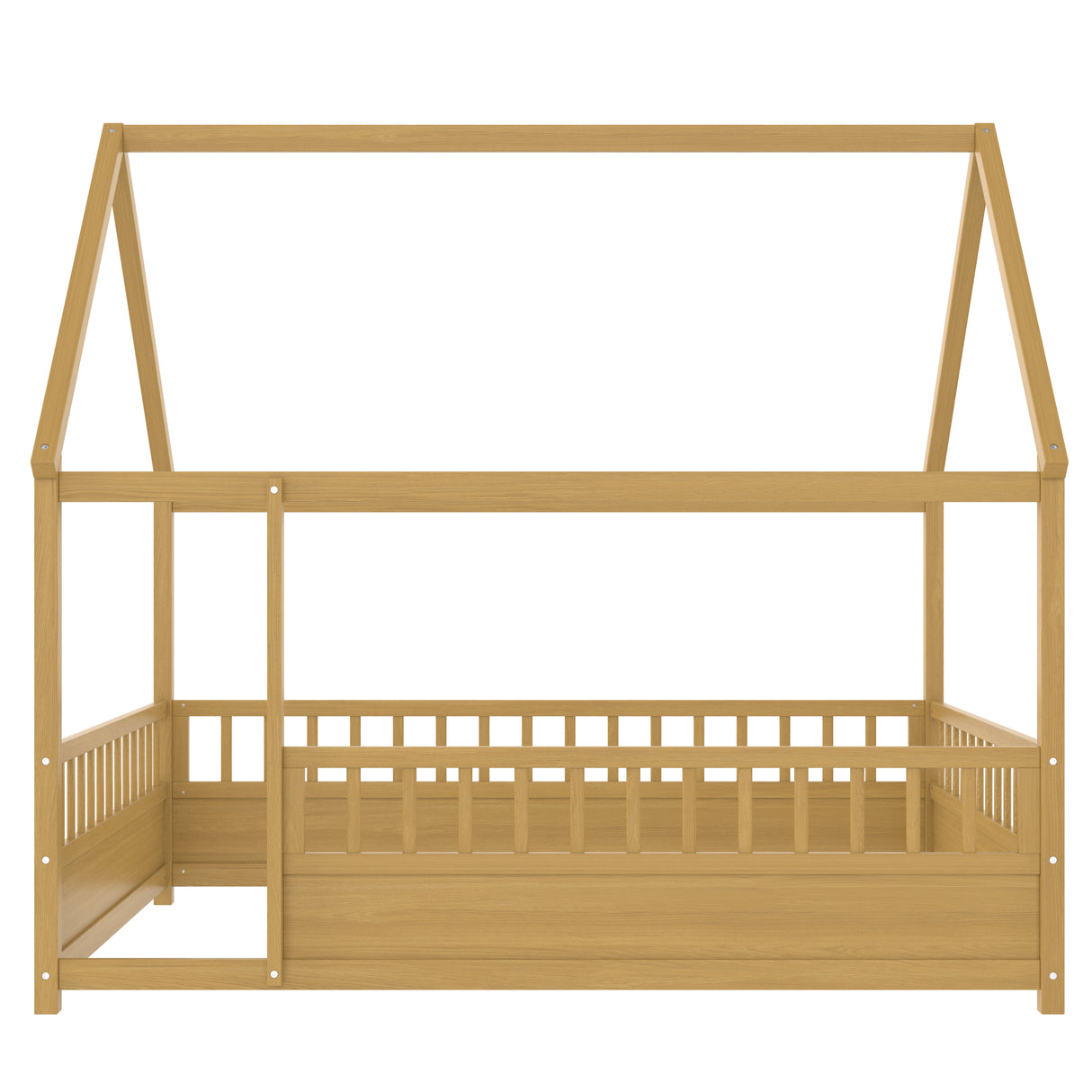 Full Size Wooden Bed with House Roof Frame