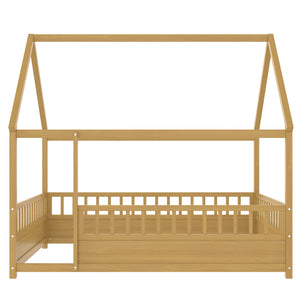 Full Size Wooden Bed with House Roof Frame