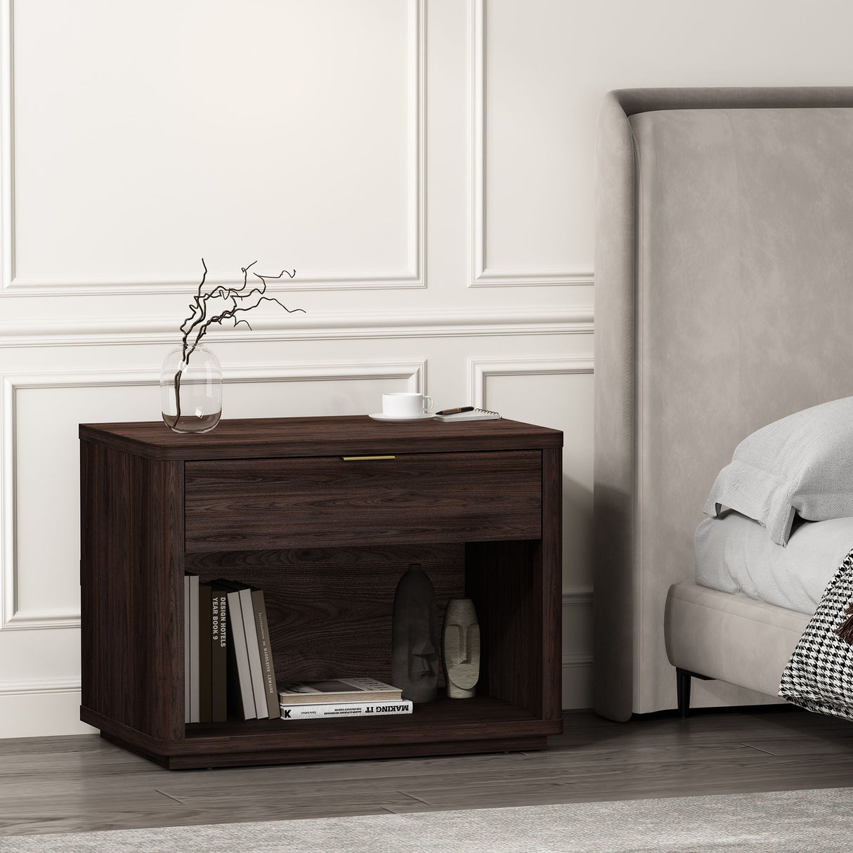 Evelyn - Nightstand With 1 Drawer And Open Shelf