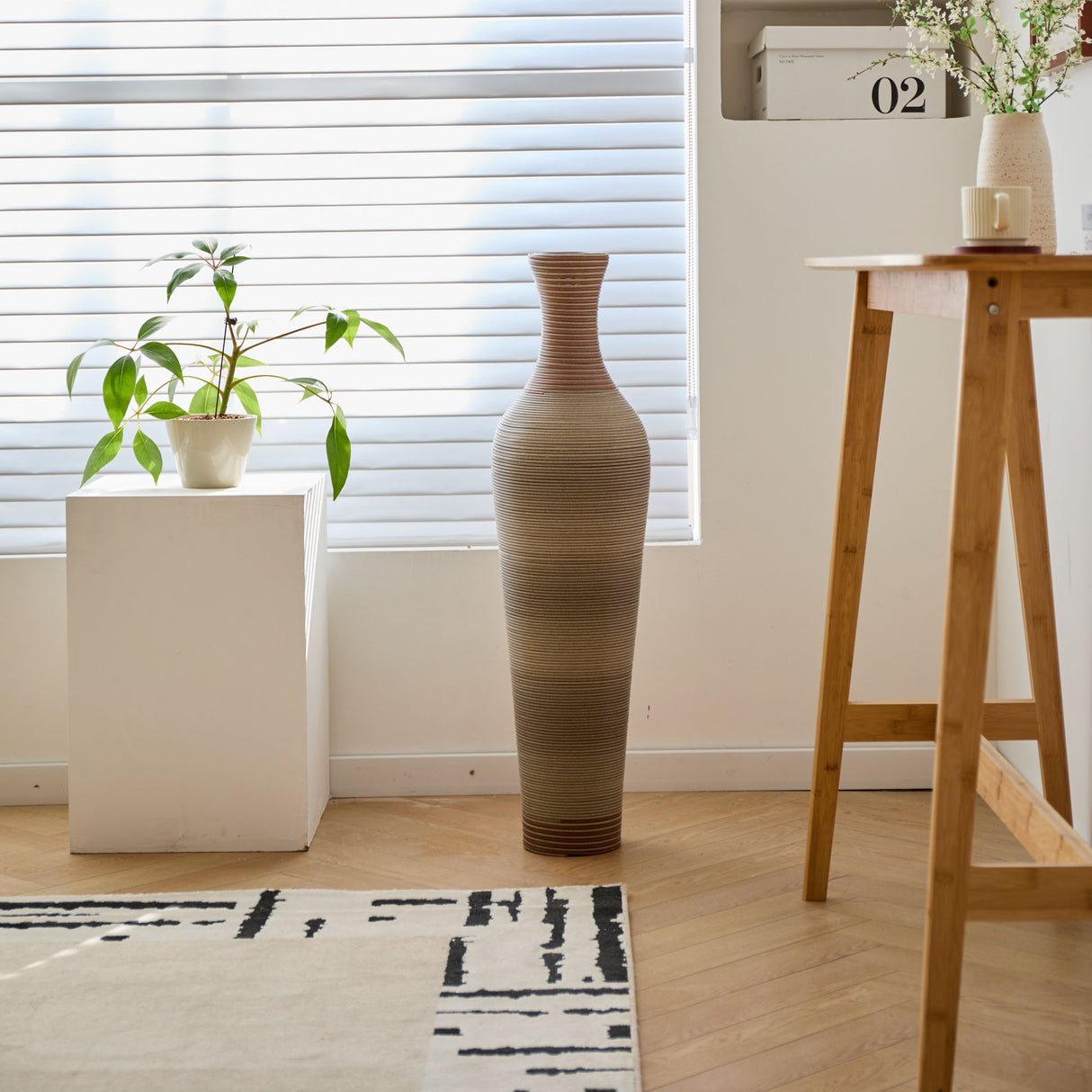 Tall Vase - Brown Decorative Floor Vase, Classic Neat Floor Vase Tall Freestanding Flower Holder, Artificial Rattan Vase, Floor Vase, Flower Holder For Home Decor - Gray