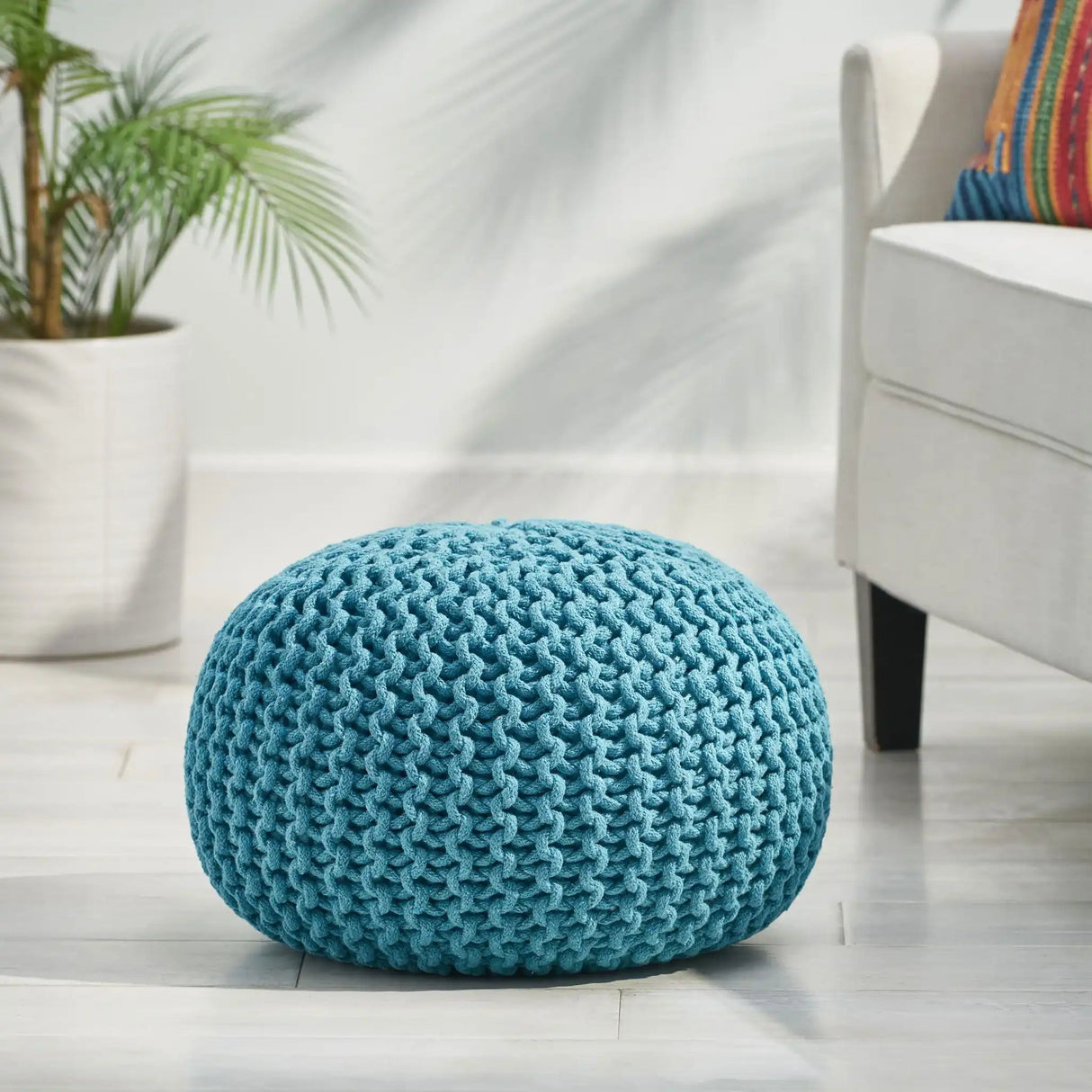 Moro - Knitted Cotton Round Pouf With Pumpkin Shape - Best Buy Furniture