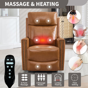 Orange Genuine Leather Heat Massage Manual Recliner Chair