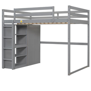 Loft Bed With Built In Wardrobe, Storage Shelves, And LED Light