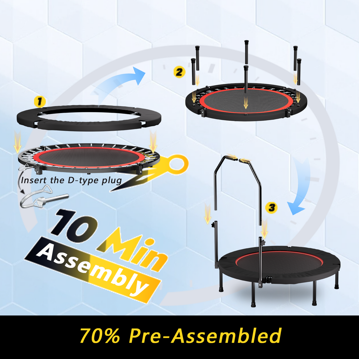 YC 40 Inch Foldable Trampoline with Handle - Standard Spring