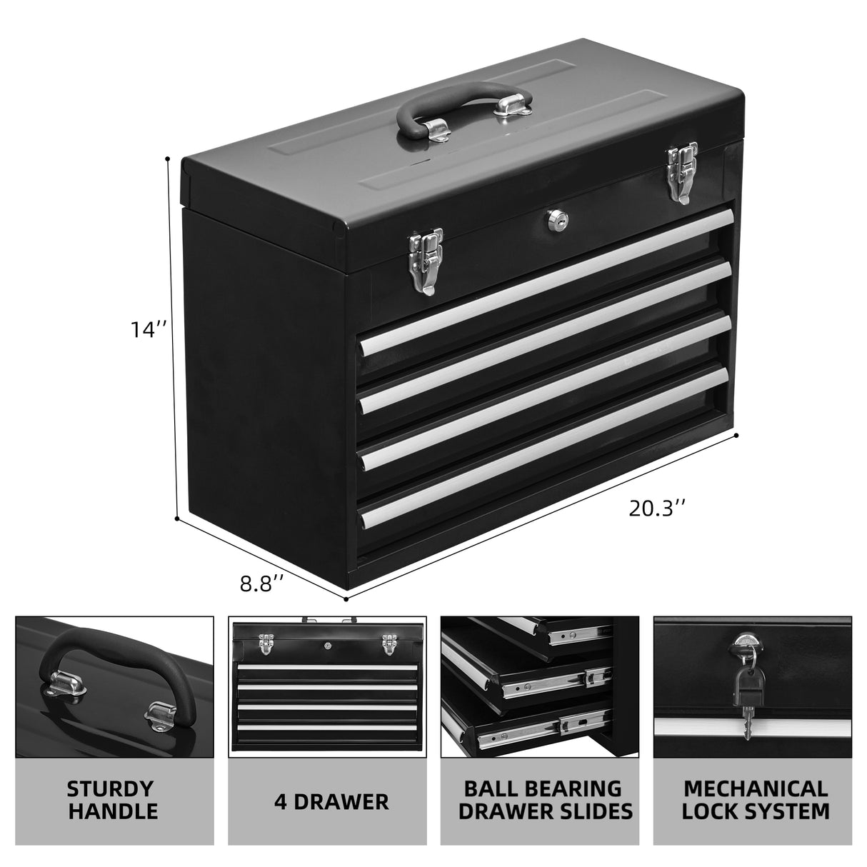 Metal Tool Box with 4 Drawers