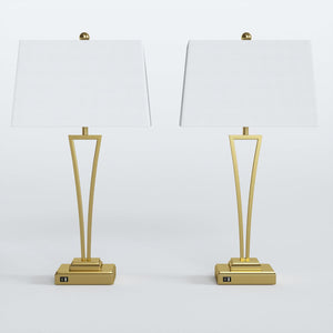 Gold Table Lamps Set of 2, 30.5-Inch Tall with USB Charging Ports