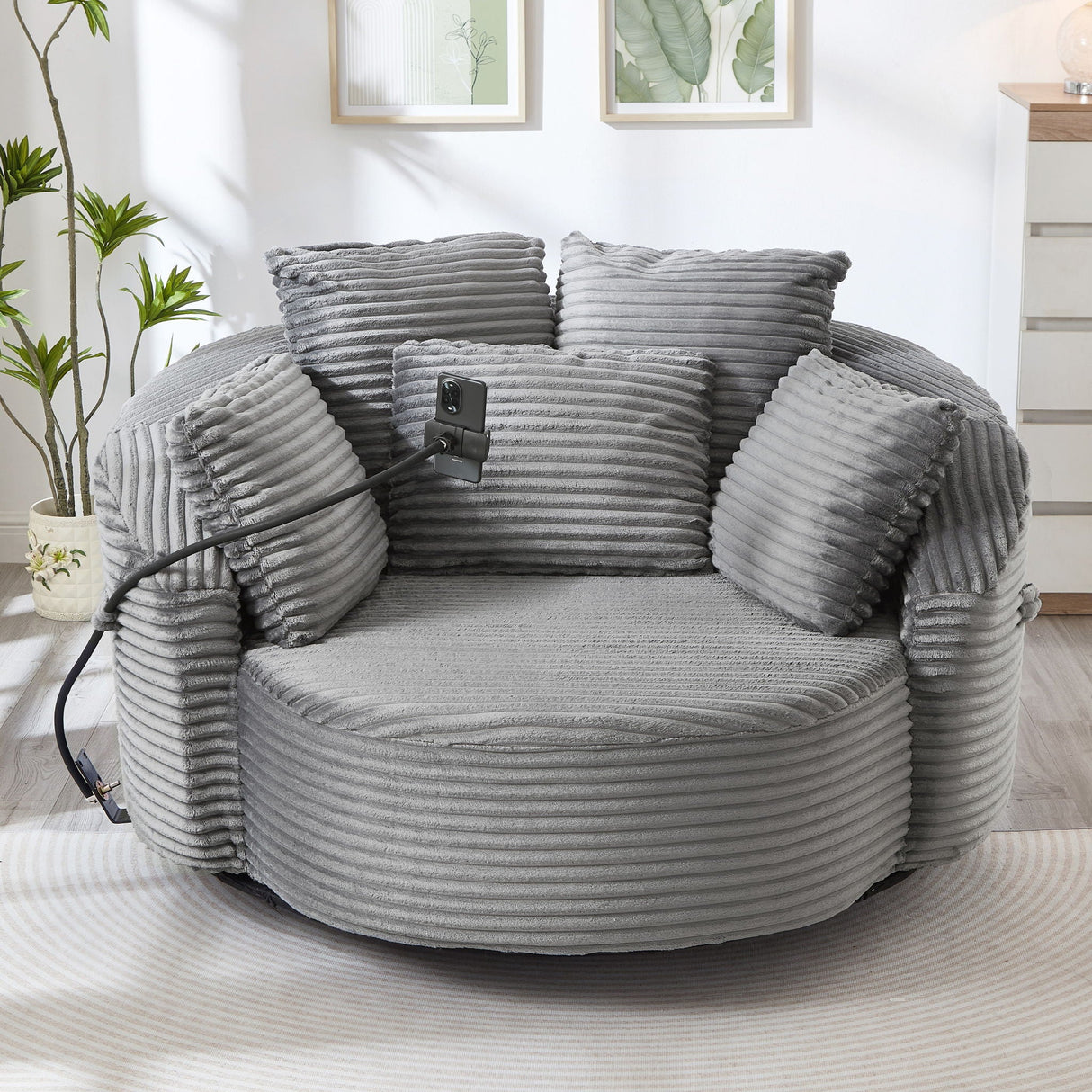 Swivel Accent Barrel Chair With Adjustable Phone Holder