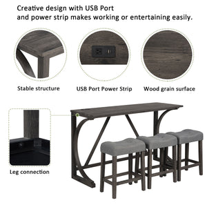 Bar Table Set With 3 Padded Stools