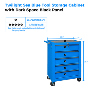 Rolling Metal Tool Chest with 5 Drawers, Blue
