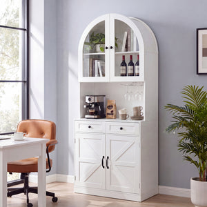 75" Farmhouse Tall Arched Pantry Cabinet with Charging Station