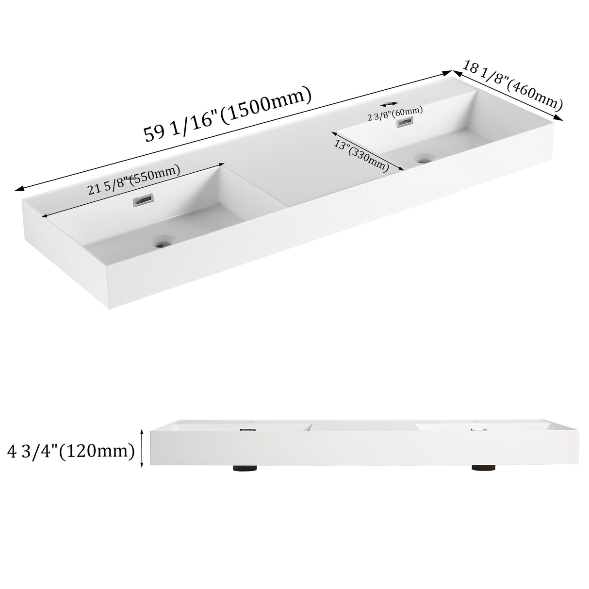 60 Inch Bathroom Resin Sink