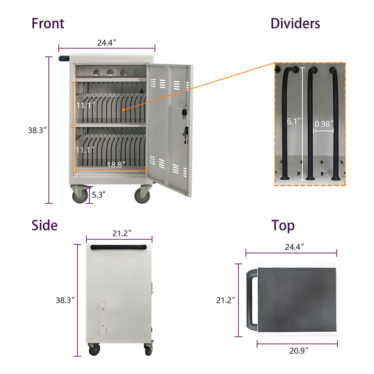 Mobile Charging Cart Station For book, Tablet And Laptop Computer With Power Strip Included