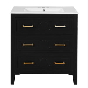 Retro Bathroom Vanity With Sink Combo, Free Standing Single Set With 3 Drawers