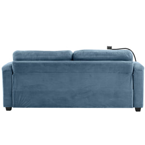 Sleeper Sofa Loveseat Sofa With Full Size Mattress, 2 USB Ports, 2 Cup Holders, 2 Side Pockets And Phone Holder
