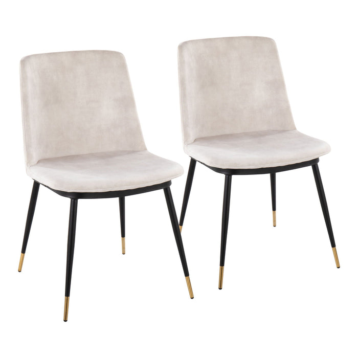 Contemporary Chair Set of 2 with Velvet Upholstery and Gold Accents - Black / Beige