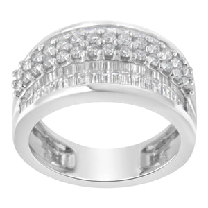 14K White Gold Round and Baguette Diamond Ring (1 1/2 Cttw, F-G Color, SI1-SI2 Clarity) - Size 6-3/4