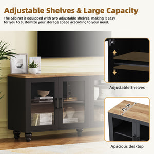 ON-TREND Farmhouse TV Stand with Tempered Glass Doors