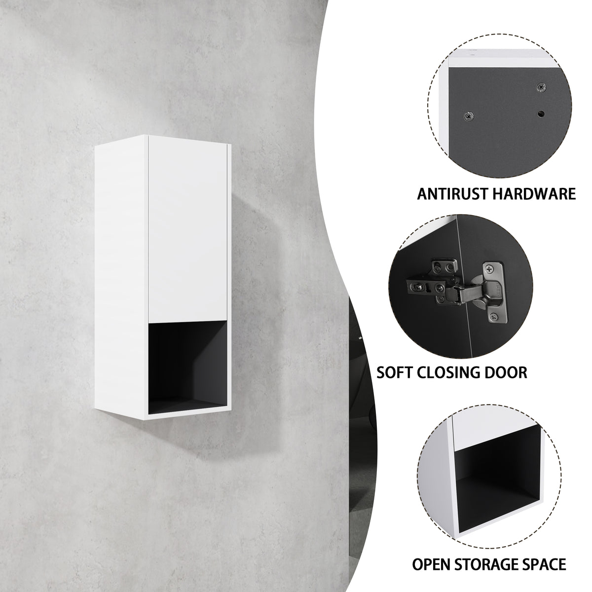 12" Bathroom Side Cabinet with Soft Close Doors