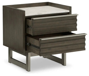 Arkenton - Two Drawer Night Stand - Grayish Brown / White - Best Buy Furniture