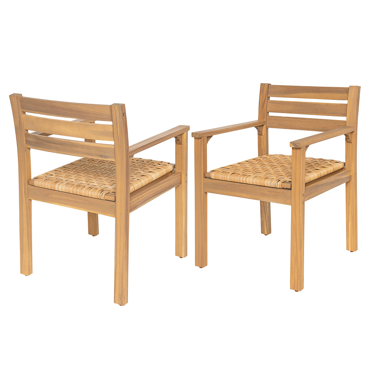Set of 2 Outdoor Acacia Wood Dining Chairs with Woven Seats