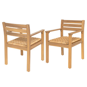 Set of 2 Outdoor Acacia Wood Dining Chairs with Woven Seats